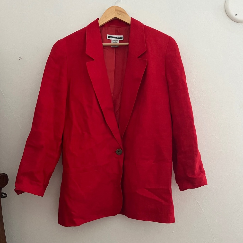 Vtg Jennifer Moore Women's 100% Linen Red Lightweight Blazer Business Casual 10